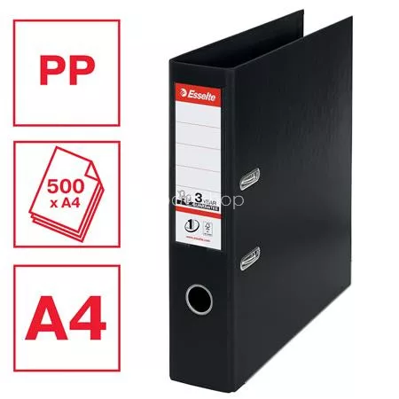 Iratrendező, 75 mm, A4, PP, élvédő sínnel, ESSELTE "Standard", Vivida fekete