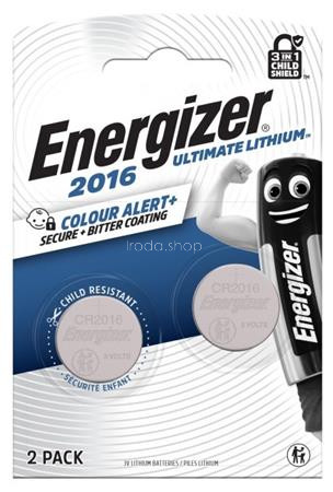 Gombelem, CR2016, 2 db, színjelző, ENERGIZER "Ultimate Lithium Performance"