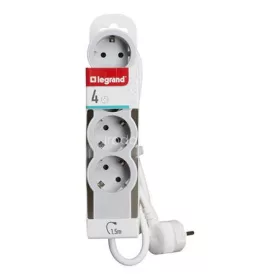   Elosztósor, 4 csatlakozóaljzat, 1,5 m kábelhosszúság, LEGRAND "Standard", fehér-szürke