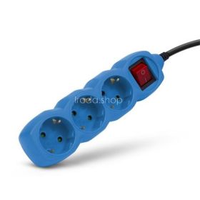 Elosztósor, 3 aljzat, 1,5 m, kapcsolóval, ENTAC, kék