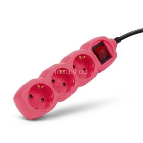   Elosztósor, 3 aljzat, 1,5 m, kapcsolóval, ENTAC, rózsaszín