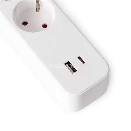 Elosztósor, 4 aljzat, 1,5 m, USB, kapcsolóval, ENTAC, fehér