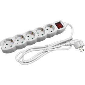 Elosztósor, 5 aljzat, 1,5 m, kapcsolóval, ENTAC, fehér