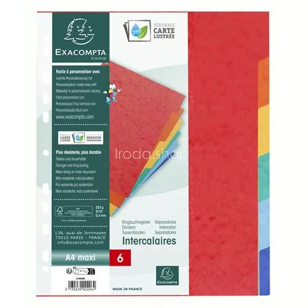 Regiszter, karton, A4+, 6 részes, EXACOMPTA, színes