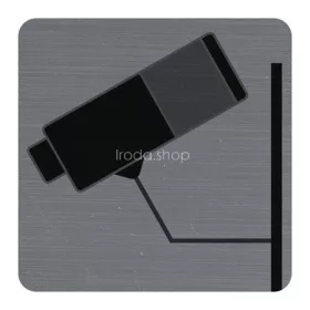   Információs tábla, öntapadó, 7,5x7,5 cm, alumíniumhatású, EXACOMPTA, "Kamerával megfigyelt terület"