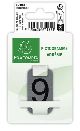 Információs tábla, öntapadó, 2,5x4,4 cm, alumíniumhatású, EXACOMPTA, 9-es