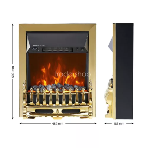 HOME FKK25G szabadon álló elektromos látványkandalló, max. 2000 W, LED lángeffekt, 2 fokozat, mechanikus vezérlés, arany díszítés