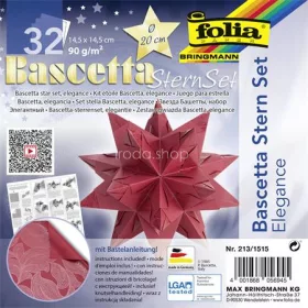   Bascetta csillag készlet, 14,5x14,5 cm, 90 g, 32 lap, FOLIA, piros-dzsungel