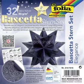   Bascetta csillag készlet, 14,5x14,5 cm, 90 g, 32 lap, FOLIA, kék-indiai álom
