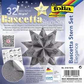   Bascetta csillag készlet, 14,5x14,5 cm, 90 g, 32 lap, FOLIA, antracit-gyöngyök
