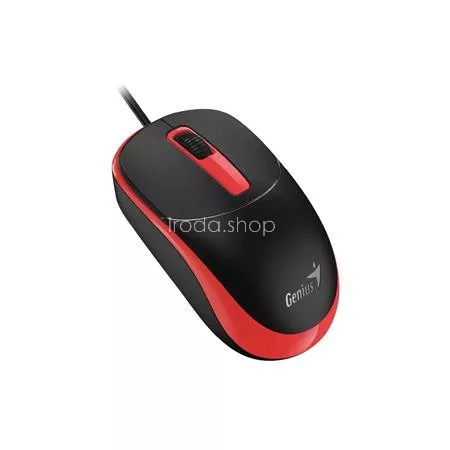 Egér, vezetékes, optikai, normál méret, USB, GENIUS "DX-123", fekete-piros