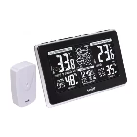   Home HCW 25 időjárás-állomás külső jeladóval, negatív, fehér LCD kijelző, beltéri hőmérséklet és páratartalom, digitális óra, naptár