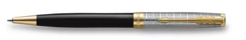 Golyóstoll, 1 mm, metál fekete tolltest, arany klip, PARKER "Royal Sonnet Premium", fekete