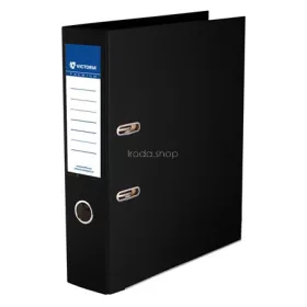   Iratrendező, 75 mm, A4, PP/PP, élvédő sínnel, VICTORIA OFFICE, "Premium", fekete