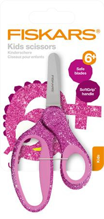 Olló, iskolai, 13 cm, FISKARS "Glitter Kids", rózsaszín