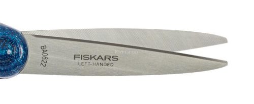 Olló, iskolai, 18 cm, balkezes, FISKARS, csillámos kék