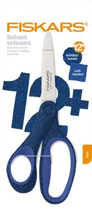 Olló, iskolai, 18 cm, balkezes, FISKARS, csillámos kék