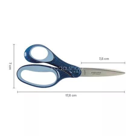 Olló, iskolai, 18 cm, balkezes, FISKARS, csillámos kék