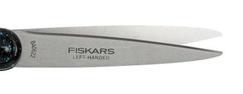 Olló, ifjúsági, 20 cm, balkezes, FISKARS, foltos pávakék