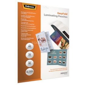   Meleglamináló fólia, 80 mikron, A3, fényes, előrehajtott, 25 db, FELLOWES "Admire Easyfold"
