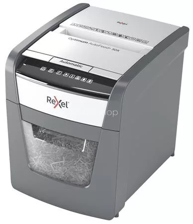 Iratmegsemmisítő, konfetti, 50 lap, REXEL, "Optimum AutoFeed+ 50X"