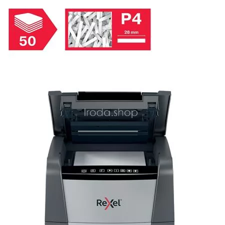 Iratmegsemmisítő, konfetti, 50 lap, REXEL, "Optimum AutoFeed+ 50X"