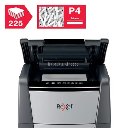 Iratmegsemmisítő, konfetti, 225 lap, REXEL, "Optimum AutoFeed+ 225X"