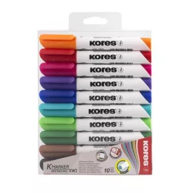   Tábla- és flipchart marker készlet, 3 mm, kúpos, KORES "K-Marker XW1", 10 különböző szín