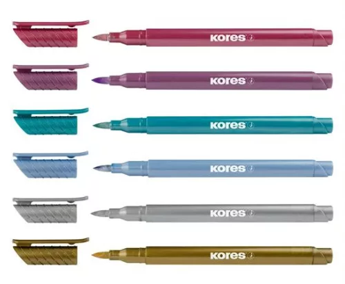 Ecsetirón készlet, KORES "Metallic Style", 6 metál szín