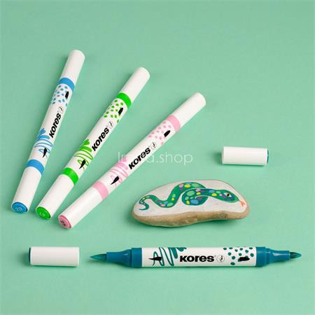 Dekormarker készlet, akril, 1-2 mm, kétvégű, KORES " K-Kreative", 6 különböző szín