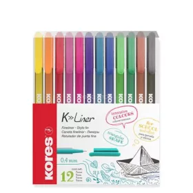   Tűfilc készlet, 0,4 mm, KORES "K-Liner", 12 különböző szín