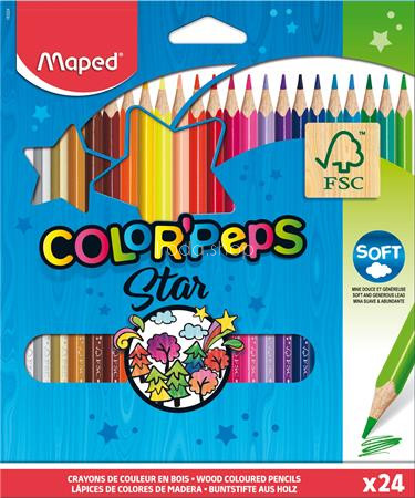 Színes ceruza készlet, háromszögletű, MAPED "Color'Peps Star", 24 különböző szín