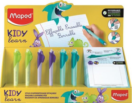 Írástanuló rollertoll display, 0,7 mm, radírozható, MAPED "KIDY Learn MAGIC", vegyes színek