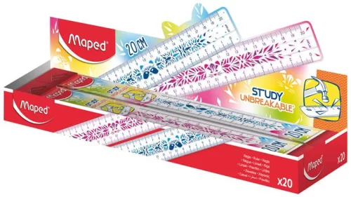Vonalzó, műanyag, törhetetlen, 20 cm, MAPED "Study Unbreakable Fancy", vegyes színek