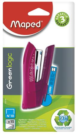 Tűzőgép, No. 10, 15 lap, MAPED "Greenlogic Pocket", vegyes színek