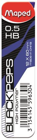 Grafitbél, 0,5 mm, HB, 2x12 szálas, MAPED "Black Peps"