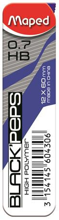 Grafitbél, 0,7 mm, HB, 2x12 szálas, MAPED "Black Peps"