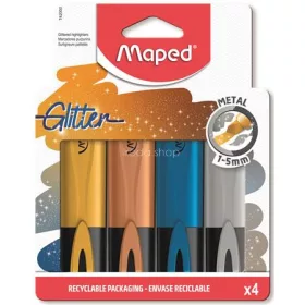   Szövegkiemelő készlet, 1-5 mm, MAPED "Glitter Fluo Peps", 4 különböző metálfényű szín