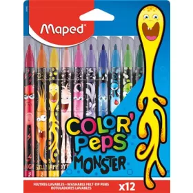  Filctoll készlet, 2,8 mm, kimosható, MAPED "Color'Peps Monster" 12 különböző szín
