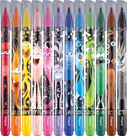 Filctoll készlet, 2,8 mm, kimosható, MAPED "Color'Peps Monster" 12 különböző szín