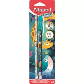   Grafitceruza radírral, HB, háromszögletű, ceruzafogóval, MAPED "Jungle Fever", kétféle minta