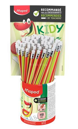 Írástanuló grafitceruza radírral, ceruzatartó, HB, háromszögletű, MAPED "Kidy Learn", 72 darab