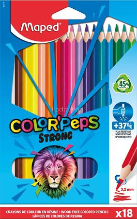 Színes ceruza készlet, háromszögletű, MAPED "Color'Peps Strong", 18 különböző szín