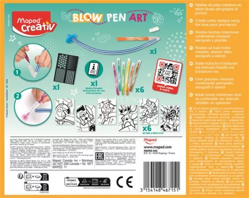 Fújós filctoll készlet, csíkozás, MAPED CREATIV "Blow pen Art"