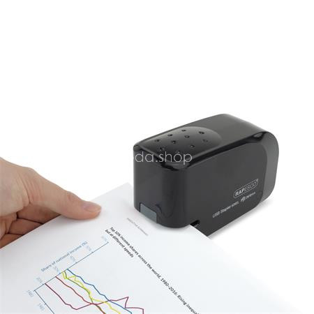 Tűzőgép, 26/6, 15 lap, elemes, USB töltővel, RAPESCO "626EL", fekete