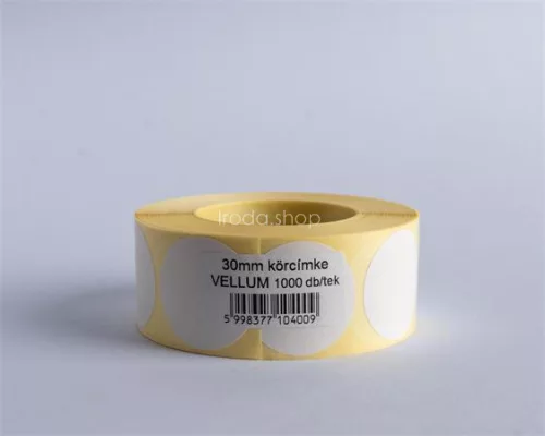 Etikett, vellum, 30 mm kör, 1000 etikett/tekercs, fehér