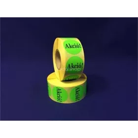   Etikett, 38 mm kör, "AKCIÓ" felirattal, 1000 etikett/tekercs, zöld