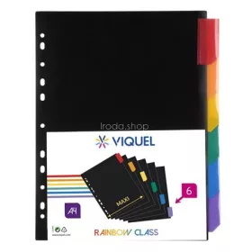   Regiszter, műanyag, A4 Maxi, 6 részes, VIQUEL "Rainbow Class", fekete