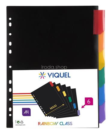 Regiszter, műanyag, A4 Maxi, 6 részes, VIQUEL "Rainbow Class", fekete