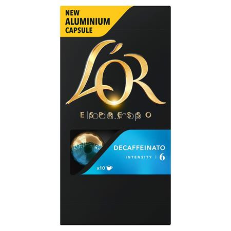Kávékapszula, Nespresso® kompatibilis, 10 db, koffeinmentes, JACOBS DOUWE EGBERTS "L'OR Decaffeinato"